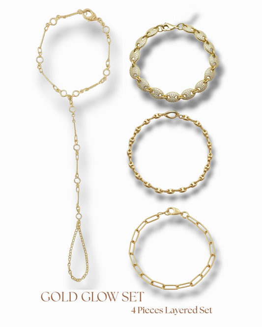 Gold Glow Set - 4 Pieces Hand chain & Bracelet Set