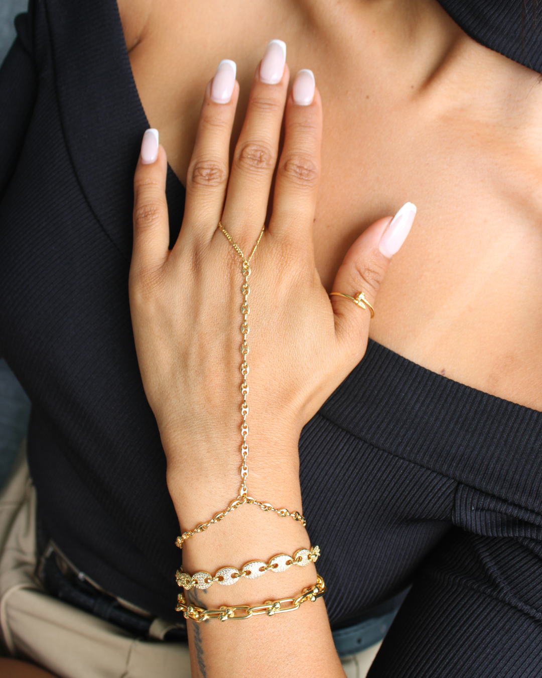 Gold Hand Chain Bracelet for Women β 18K Gold Plated Adjustable Hand Chain | Aurelia