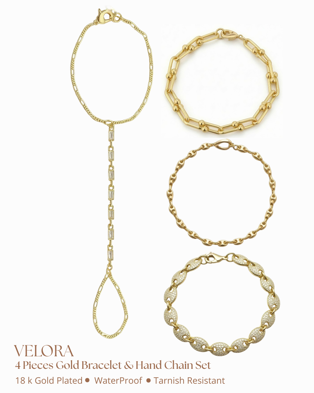 18K Gold Plated Bracelet Set – 4 Piece Layered Jewelry for Women | Velora