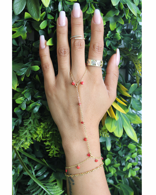 ✨ 18K Gold Hand Chain Bracelet Red