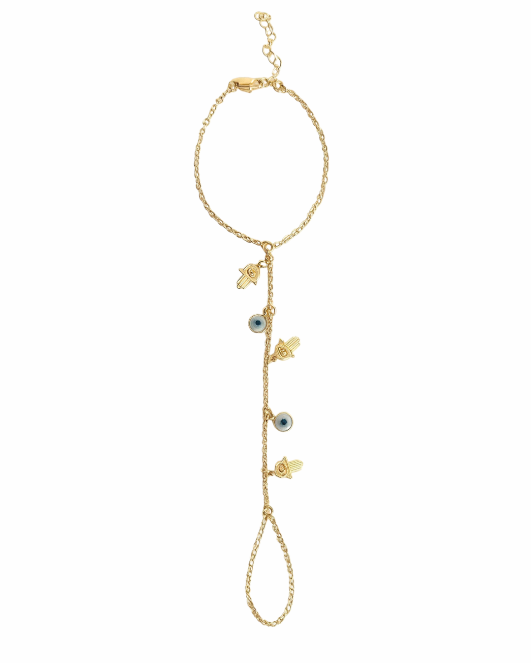 ✨ 18K Gold Evil Eye Hand Chain Bracelet | Hamsa &amp; Protection Design