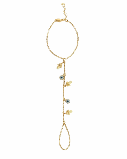 ✨ 18K Gold Evil Eye Hand Chain Bracelet | Hamsa &amp; Protection Design