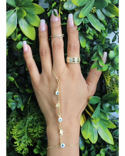 ✨ 18K Gold Evil Eye Hand Chain Bracelet | Hamsa &amp; Protection Design
