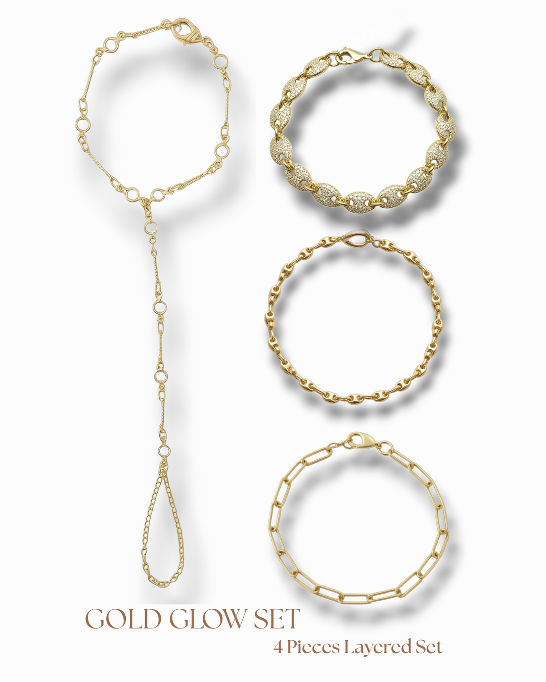 Gold Glow Set  - 4 Pieces Hand chain & Bracelet Set