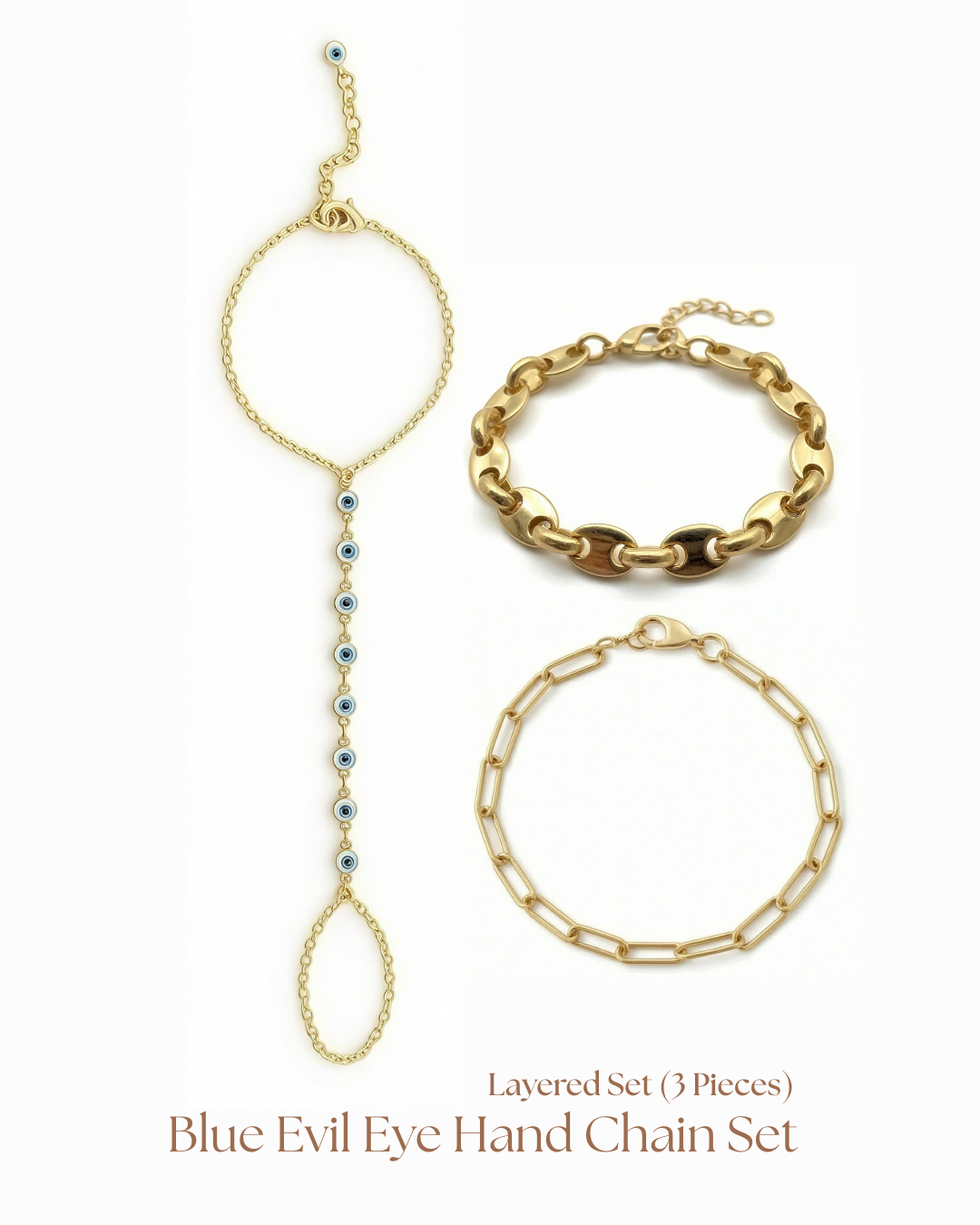 Blue Evil Eye Hand Chain Set | 3 Pieces
