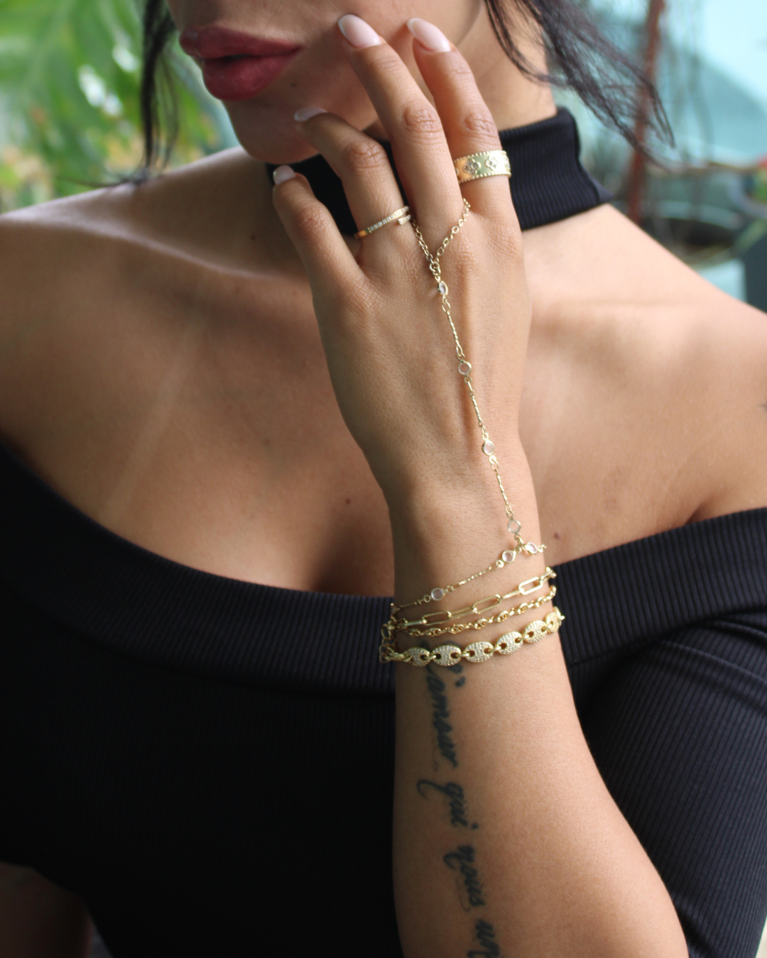 Gold Glow Set  - 4 Pieces Hand chain & Bracelet Set
