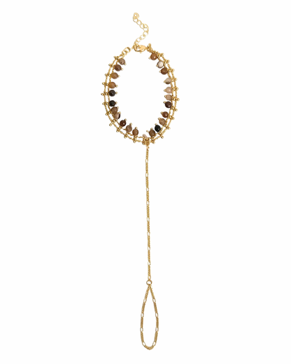✨ 18K Gold Agate Hand Chain Bracelet | Natural Stone Design.