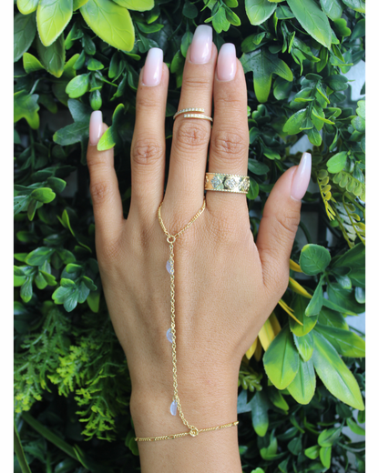 ✨ 18K Gold Hand Chain Bracelet | Blue &amp; Lilac Crystal Design