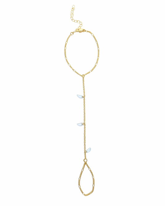 ✨ 18K Gold Hand Chain Bracelet | Blue &amp; Lilac Crystal Design